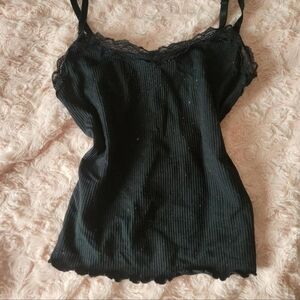 Forever 21 Black Ribbed Camisole with Lace Trim